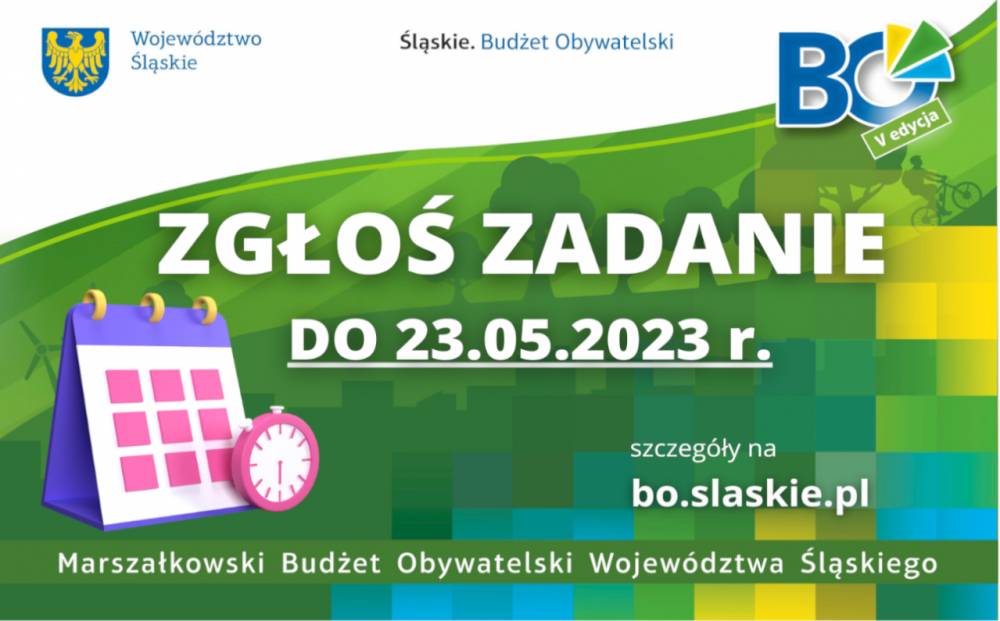 : Grafika promująca nabór zadań do Marszałkowskiego Budżetu Obywatelskiego.